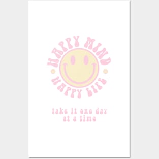 Happy Mind Happy Life Aesthetic, Positive Mind, Smiley Face, Trendy, Happy Mind Shirt, Positive Gifts For Friends Posters and Art